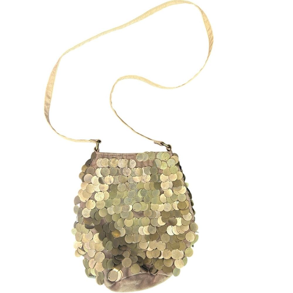 y2k- Metal Bronze Fish Scale Crossbody Bucket Bag- metallic some wear overall